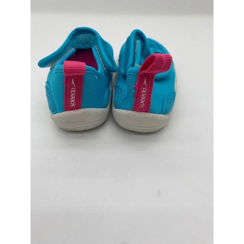 Speedo Kids Water Shoes Turquoise Blue Pink Mesh Hook Loop Size S 5/6